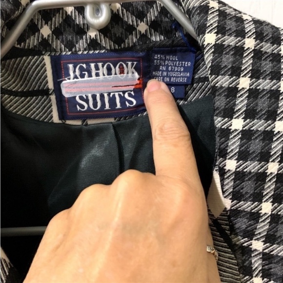 JD Hook Black and White Wool-blend Gingham Plaid Suit Jacket - Picture 7 of 8